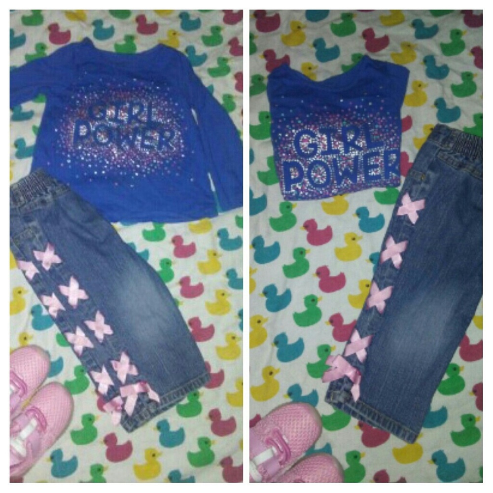 GIRL POWER toddler shirt w/ ribbon jeans!!